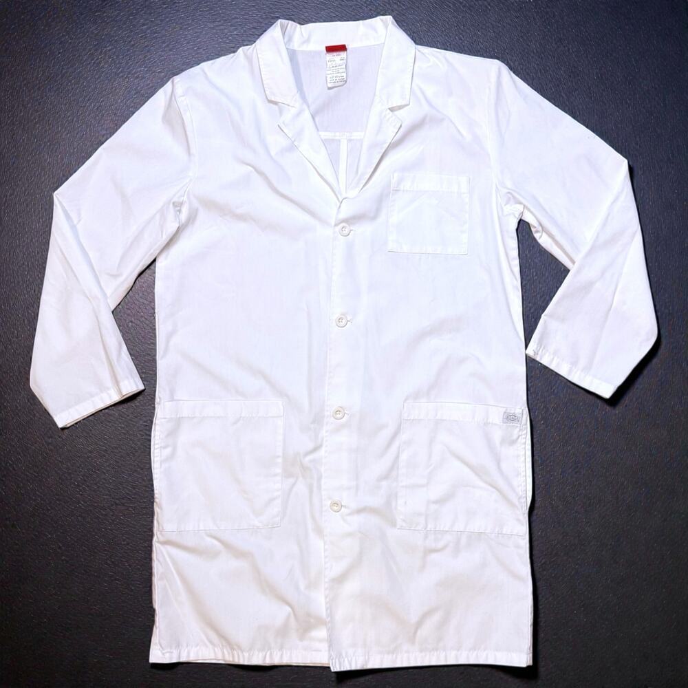 Dickies Lab Coat Mens White Button Up Cotton/Poly Blend Relaxed Fit Size M